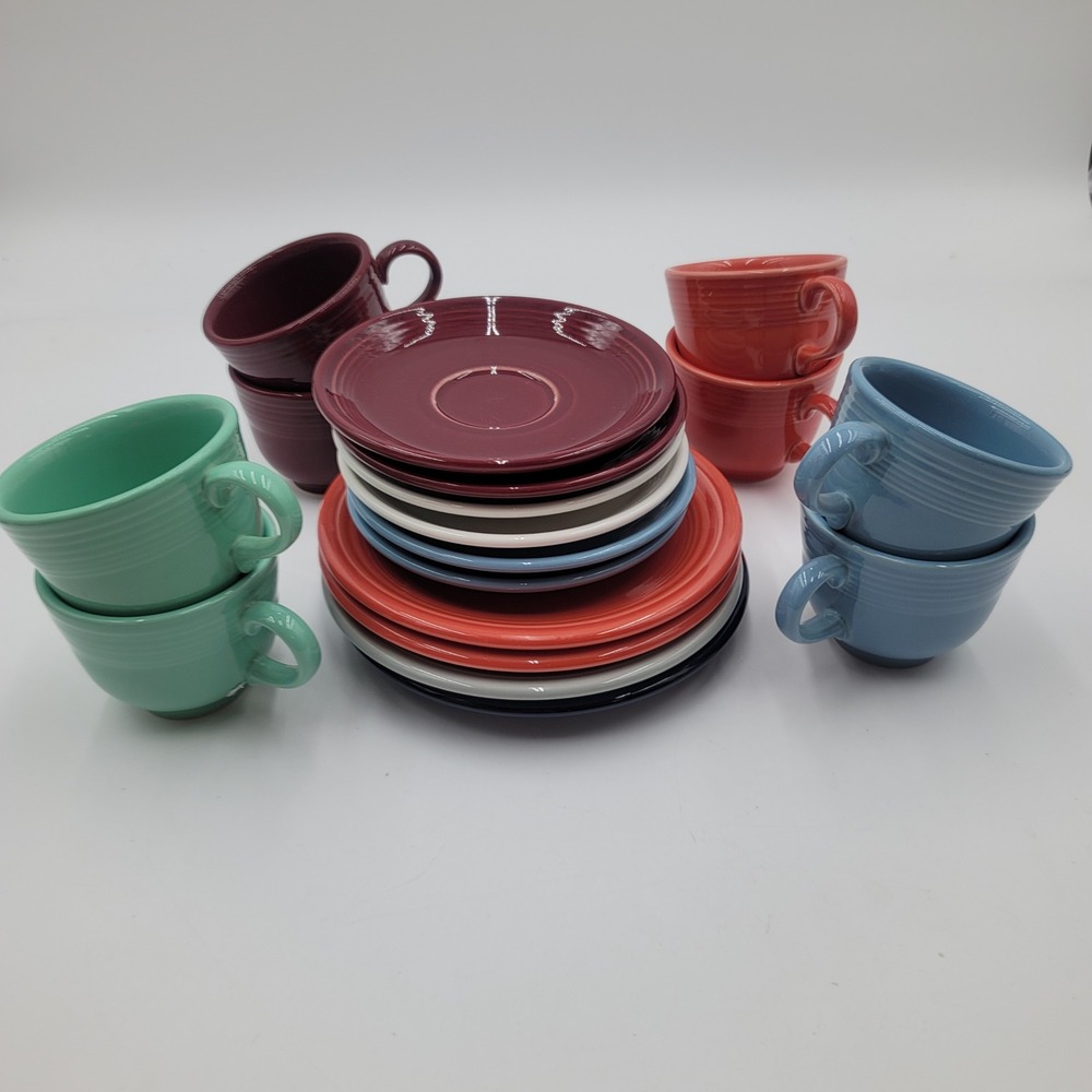 18pc Fiesta Homer Laughlin Mixed Color Cup & Saucer Set Ceramic Pottery Retired